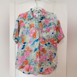 Daniel Caron Vintage Multicolor Floral Silk Button Up Shirt Coachella Size M